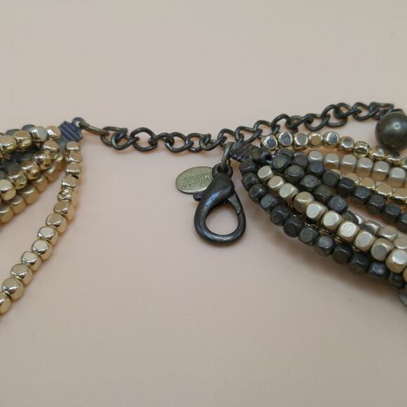 Chico’s Multistrand Metallic Gold Cube Bead Necklace Layered Statement - Picture 10 of 10